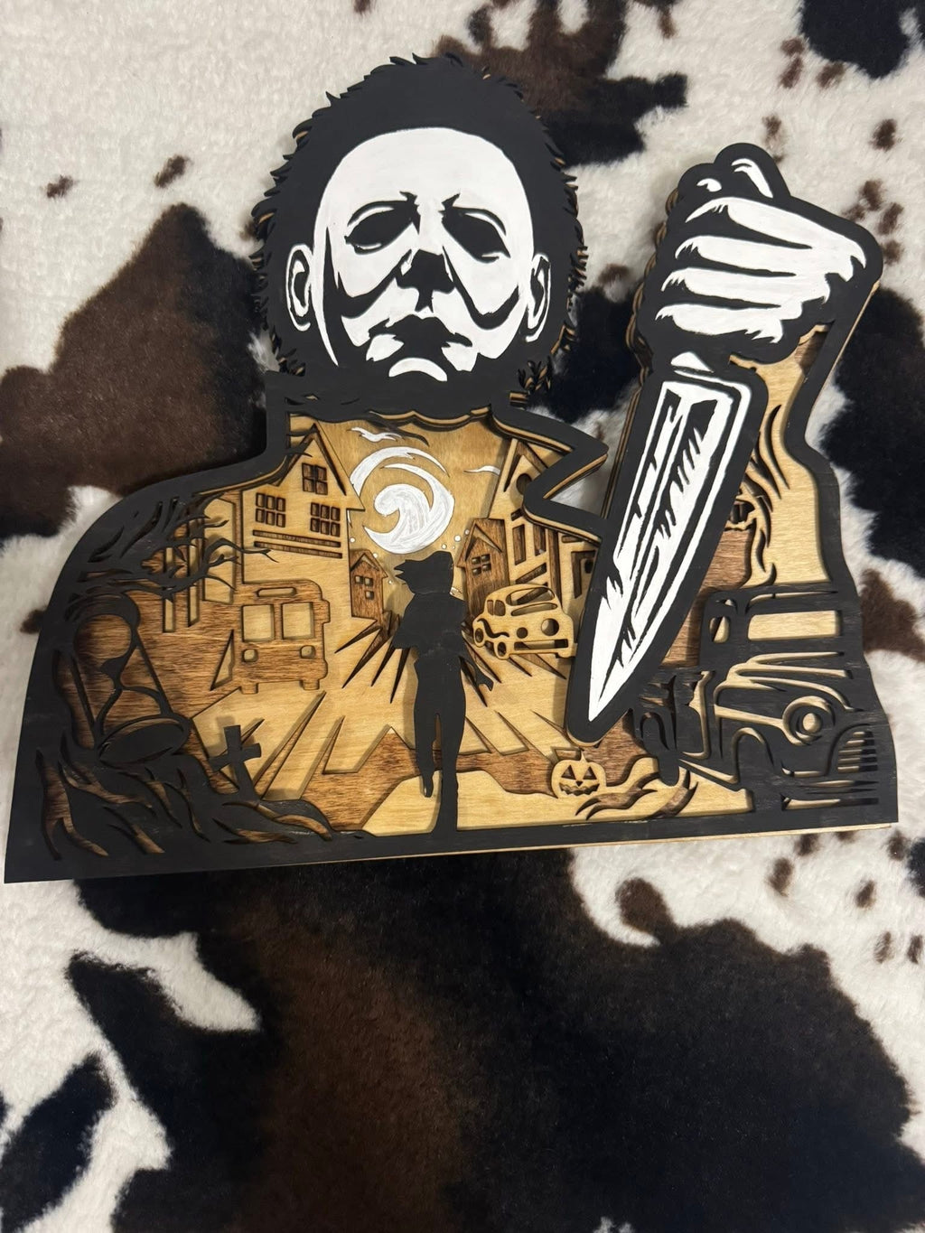 Horror Movie Villain Layered Wood Sign