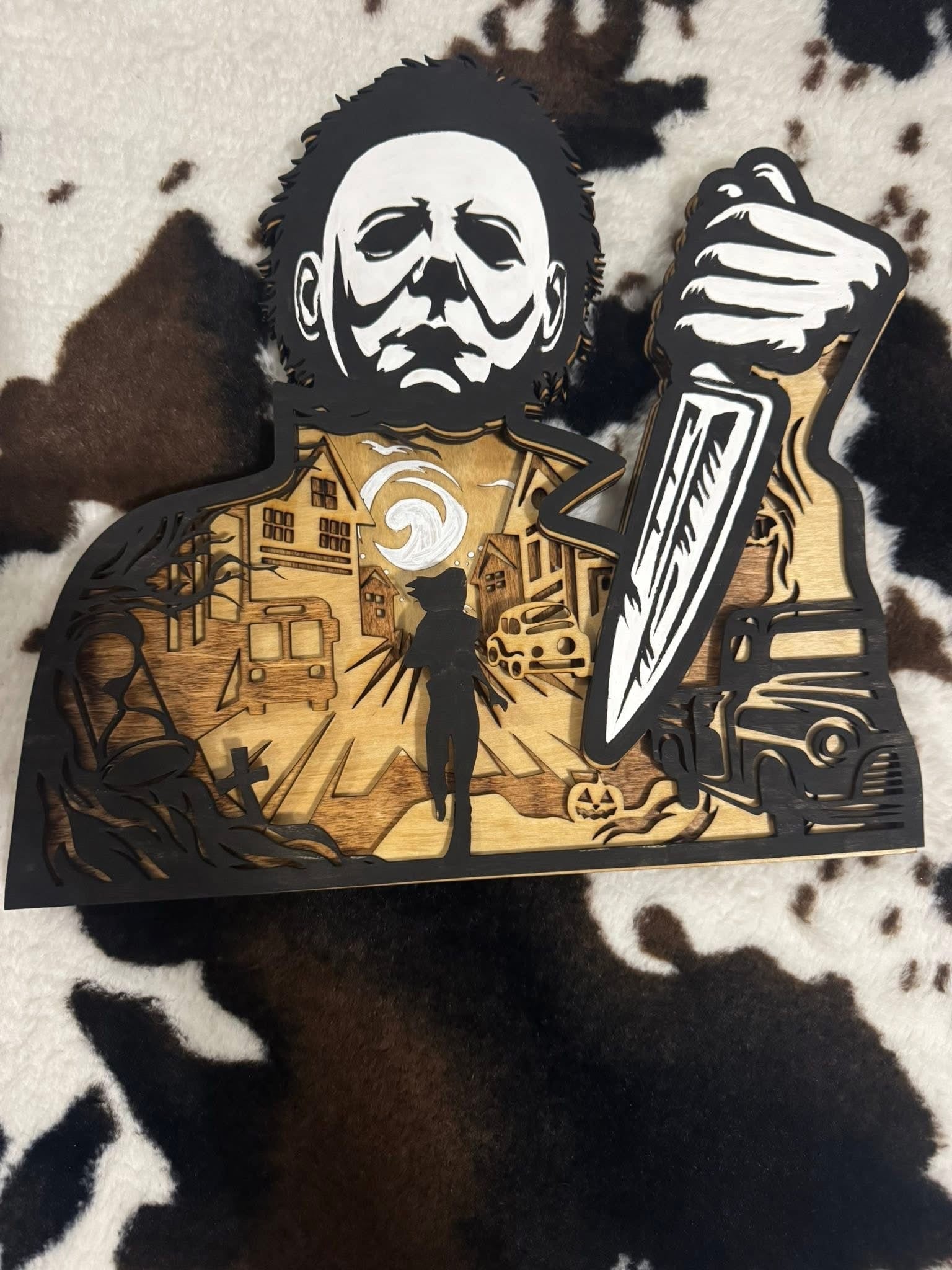 Horror Movie Villain Layered Wood Sign