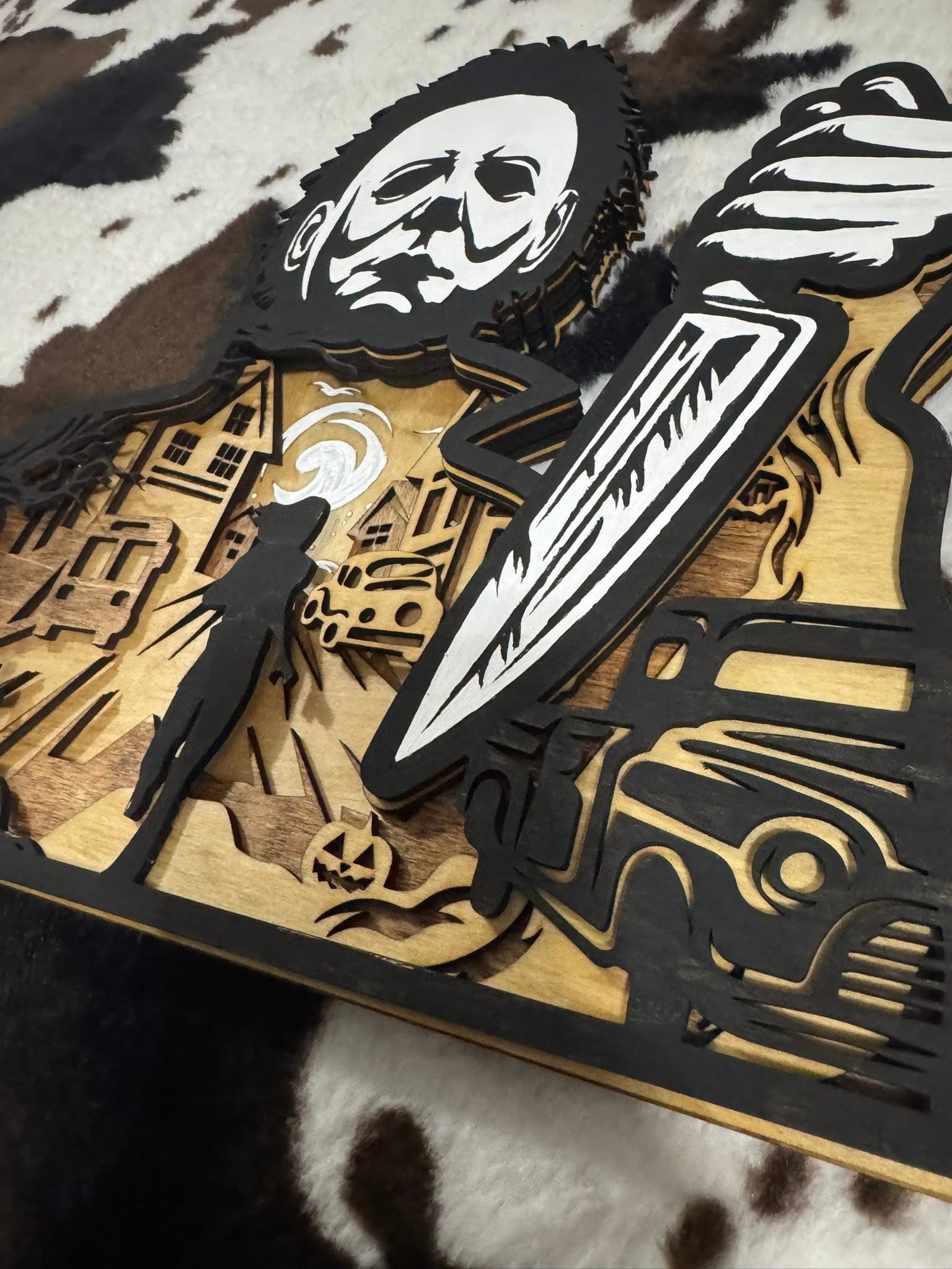 Horror Movie Villain Layered Wood Sign