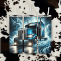 Blue storm semi truck tumbler night drive big rig design cowhide mockup