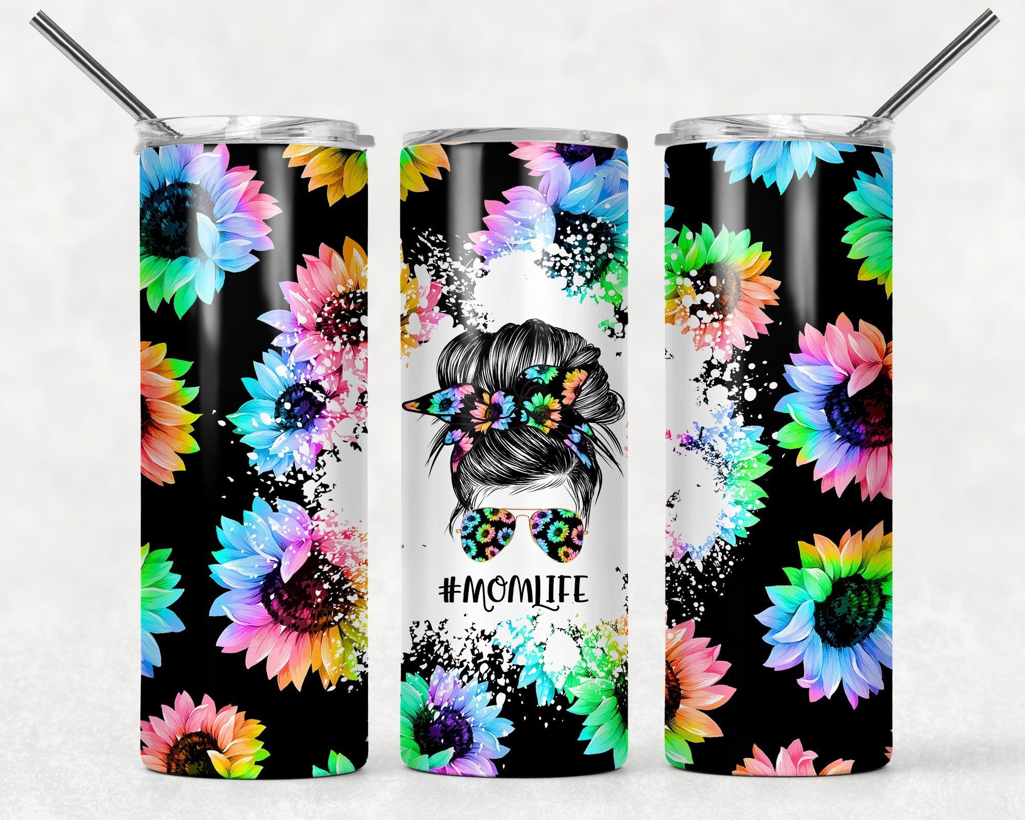 Rainbow mom life tumbler