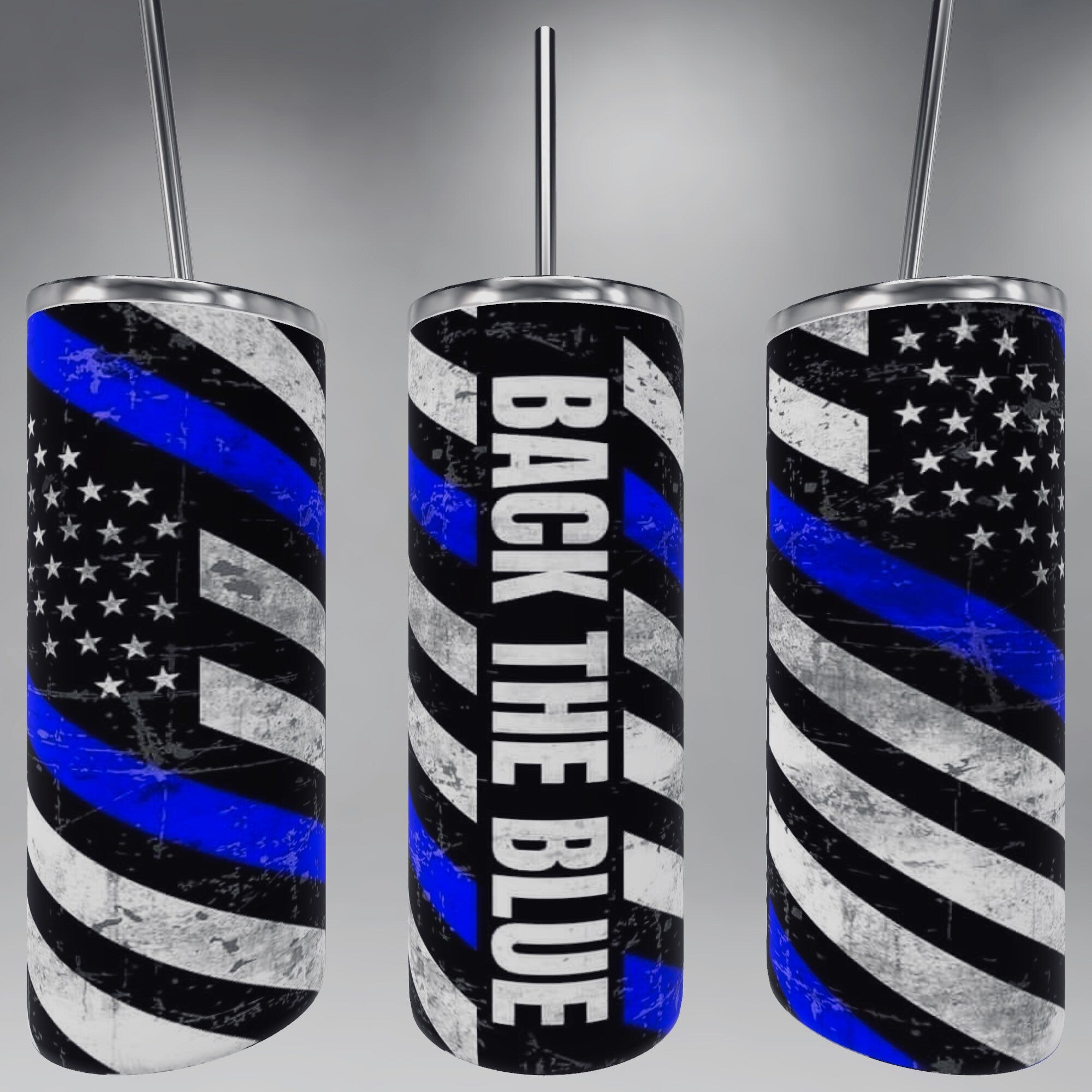 Back the blue black and white flag tumbler, Back The Blue Cup, Thin Blue Line Gifts, Thin Blue Line Tumbler, Thin Blue Line Cup