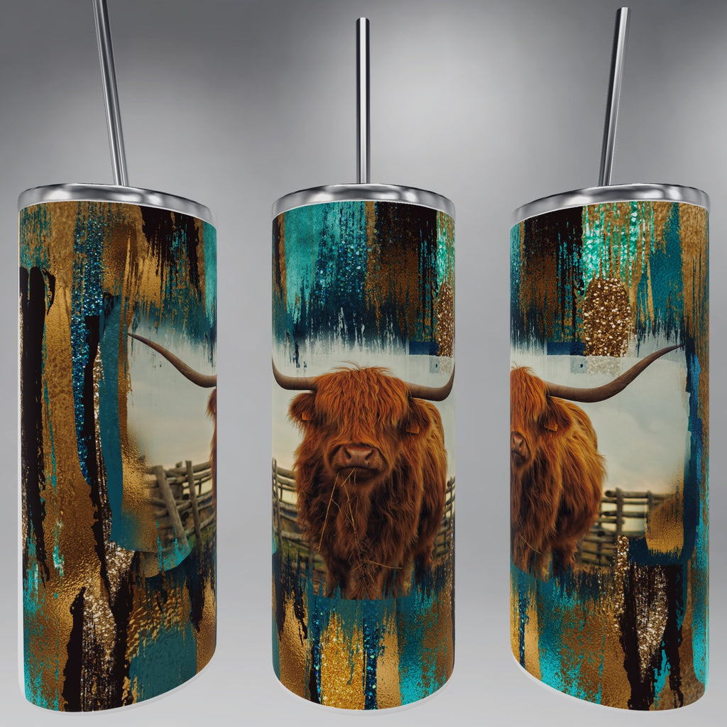 Brush strokes highland cow tumbler