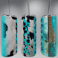 Boho cow hide / teal western mama tumbler