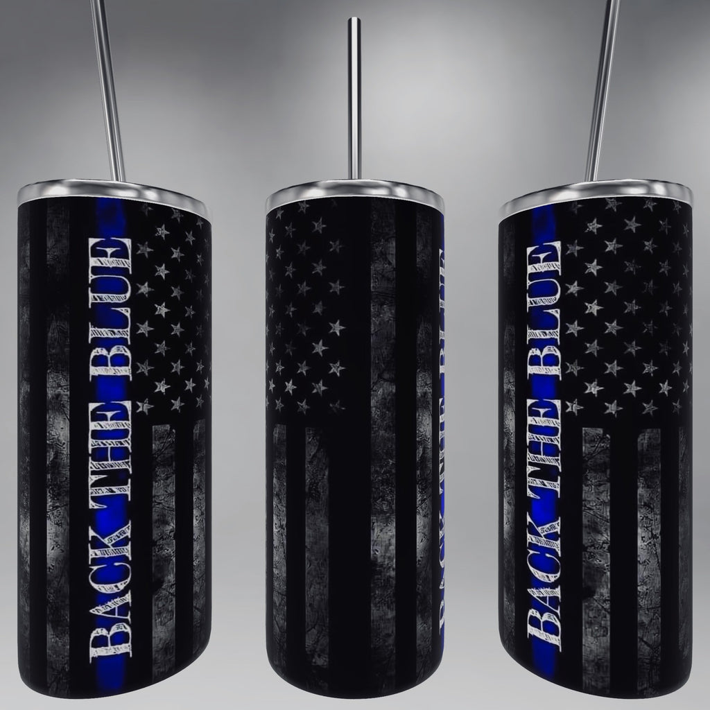 Back the blue black flag tumbler, Back The Blue Cup, Thin Blue Line Gifts, Thin Blue Line Tumbler, Thin Blue Line Cup