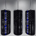 Back the blue black flag tumbler, Back The Blue Cup, Thin Blue Line Gifts, Thin Blue Line Tumbler, Thin Blue Line Cup