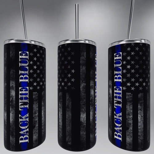 Back the blue black flag tumbler, Back The Blue Cup, Thin Blue Line Gifts, Thin Blue Line Tumbler, Thin Blue Line Cup