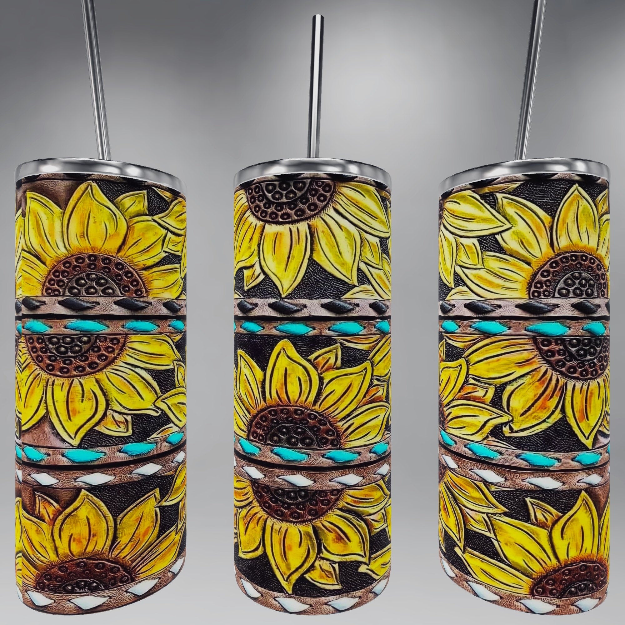 Boho western sunflower tumbler