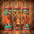 Highland cow tumbler, shaggy cow, western style, stainless steel cup with straw, water bottle