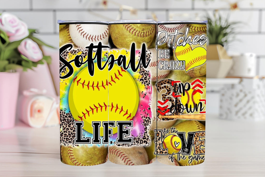 Softball Gifts, Softball Life Tumbler, Pitches Be Crazy Tumbler, Softball Tumbler With Straw, Softball Tumbler Cup, Softball Cup