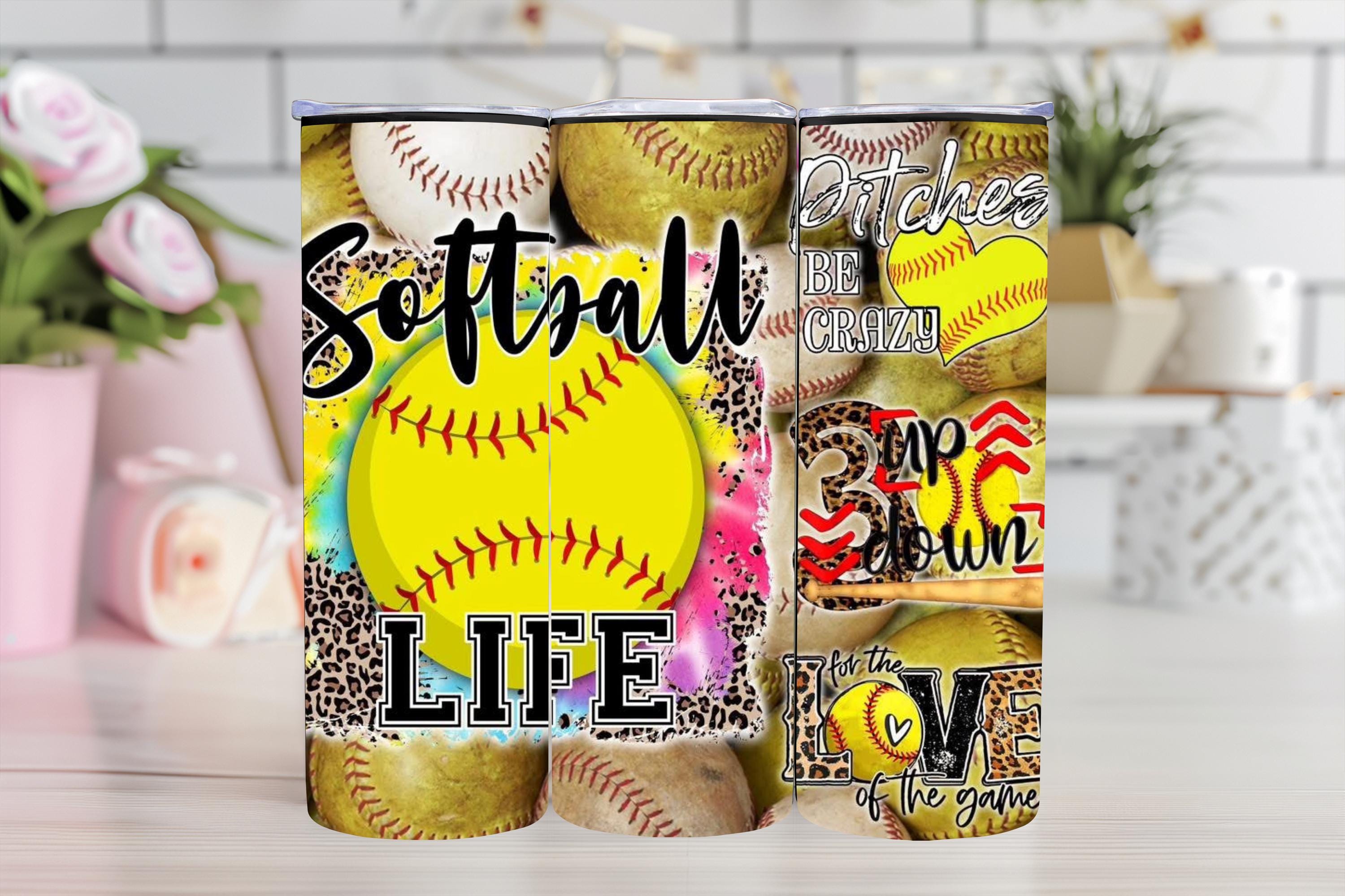 Softball Gifts, Softball Life Tumbler, Pitches Be Crazy Tumbler, Softball Tumbler With Straw, Softball Tumbler Cup, Softball Cup