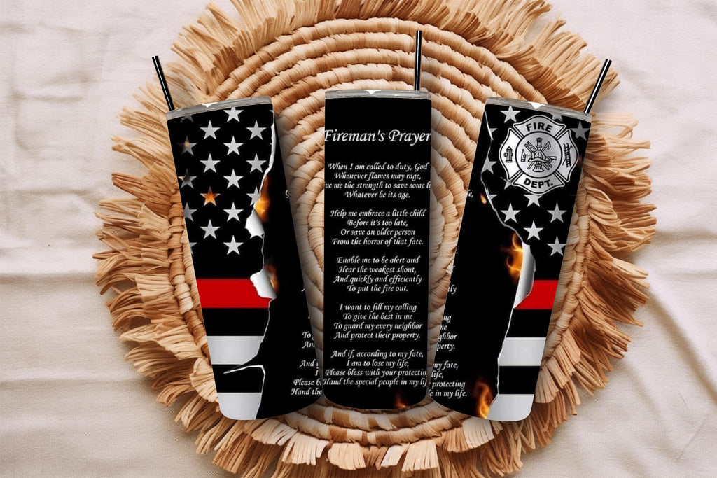 Fireman's Prayer Tumbler | Thin Red Line Tumbler | Fireman Appreciation Drinkware Cup