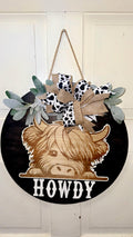 Highland cow door hanger/ cow lover/ front porch decor/ door sign/ cow print/ country door hanger/ highland/ door hanger/ custom welcome