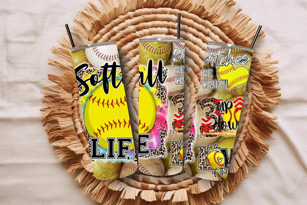 Softball Gifts, Softball Life Tumbler, Pitches Be Crazy Tumbler, Softball Tumbler With Straw, Softball Tumbler Cup, Softball Cup