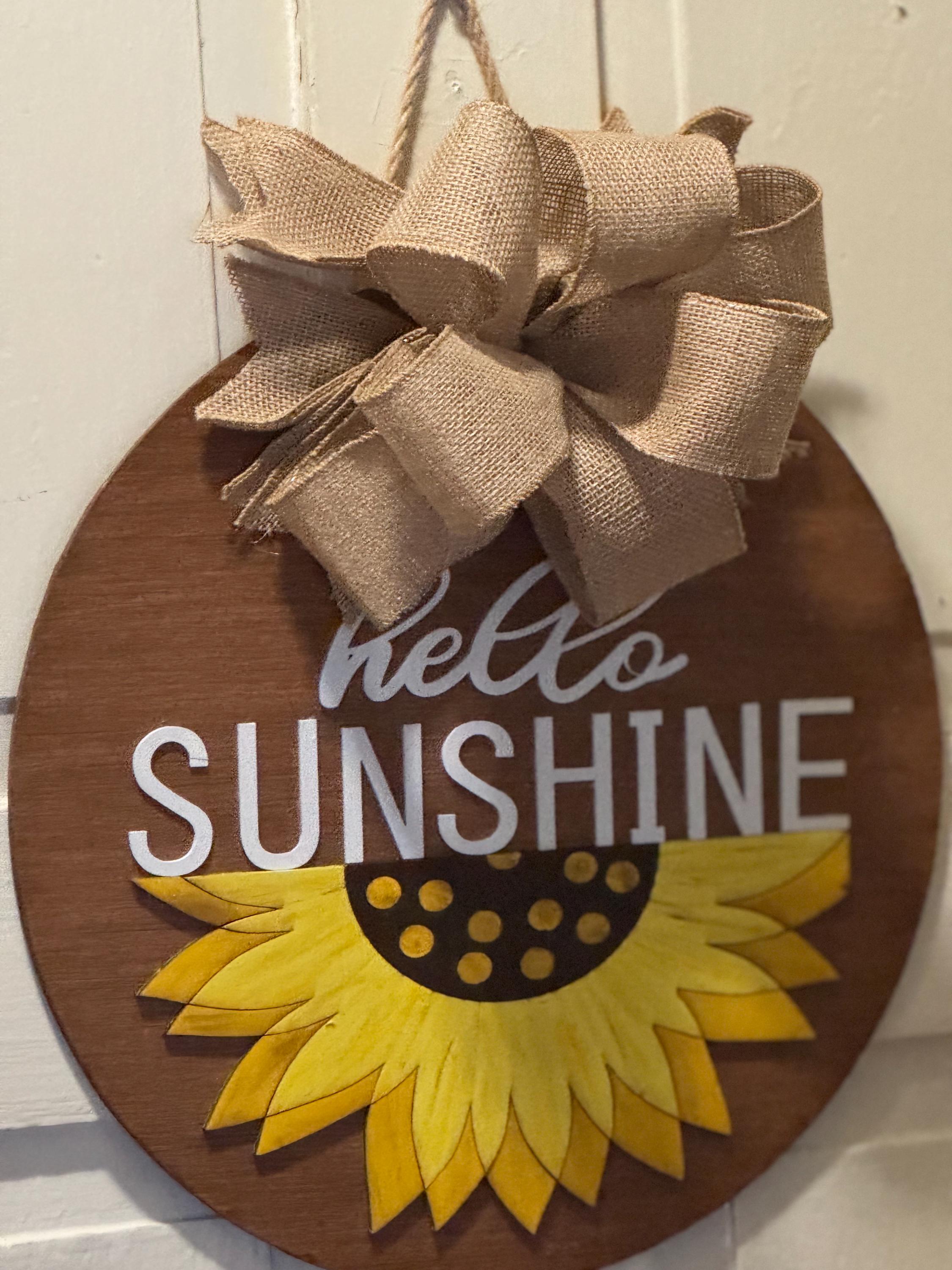 Hello Sunshine Sunflower Door Hanger | Rustic Burlap Bow | Farmhouse Summer Decor