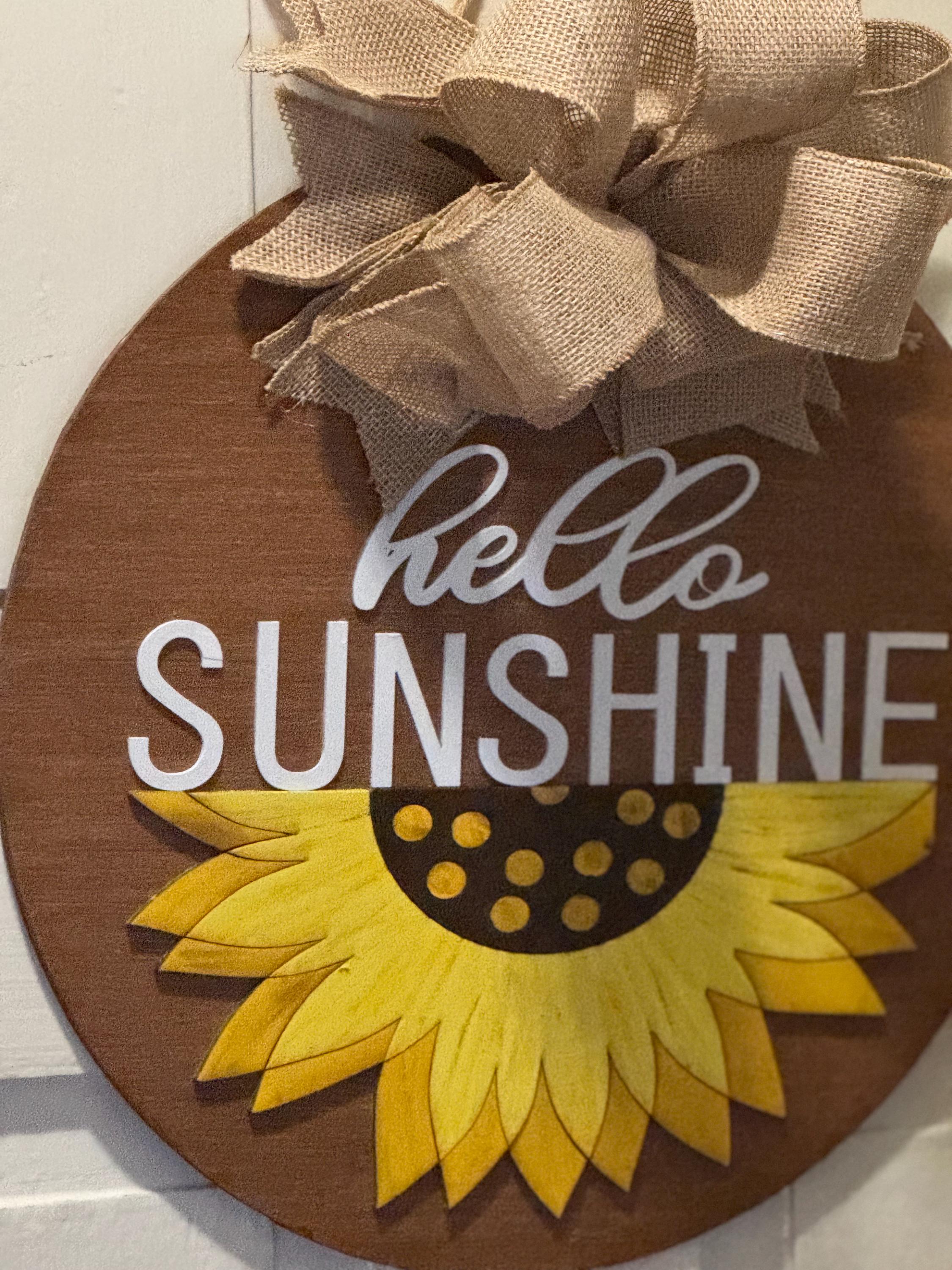 Hello Sunshine Sunflower Door Hanger | Rustic Burlap Bow | Farmhouse Summer Decor