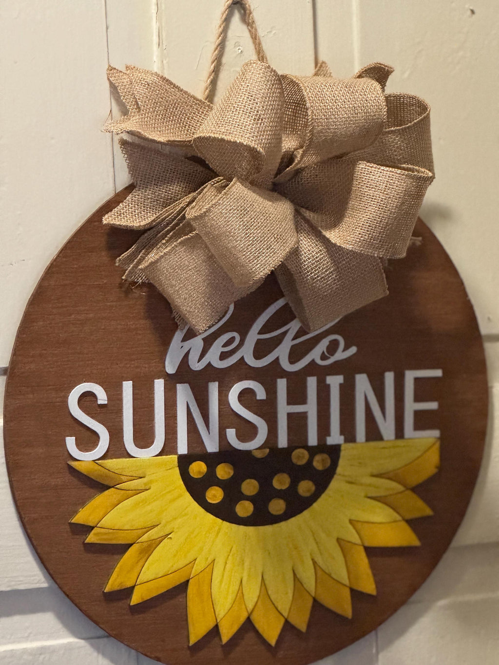 Hello Sunshine Sunflower Door Hanger | Rustic Burlap Bow | Farmhouse Summer Decor