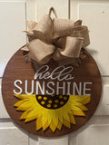 Hello Sunshine Sunflower Door Hanger | Rustic Burlap Bow | Farmhouse Summer Decor