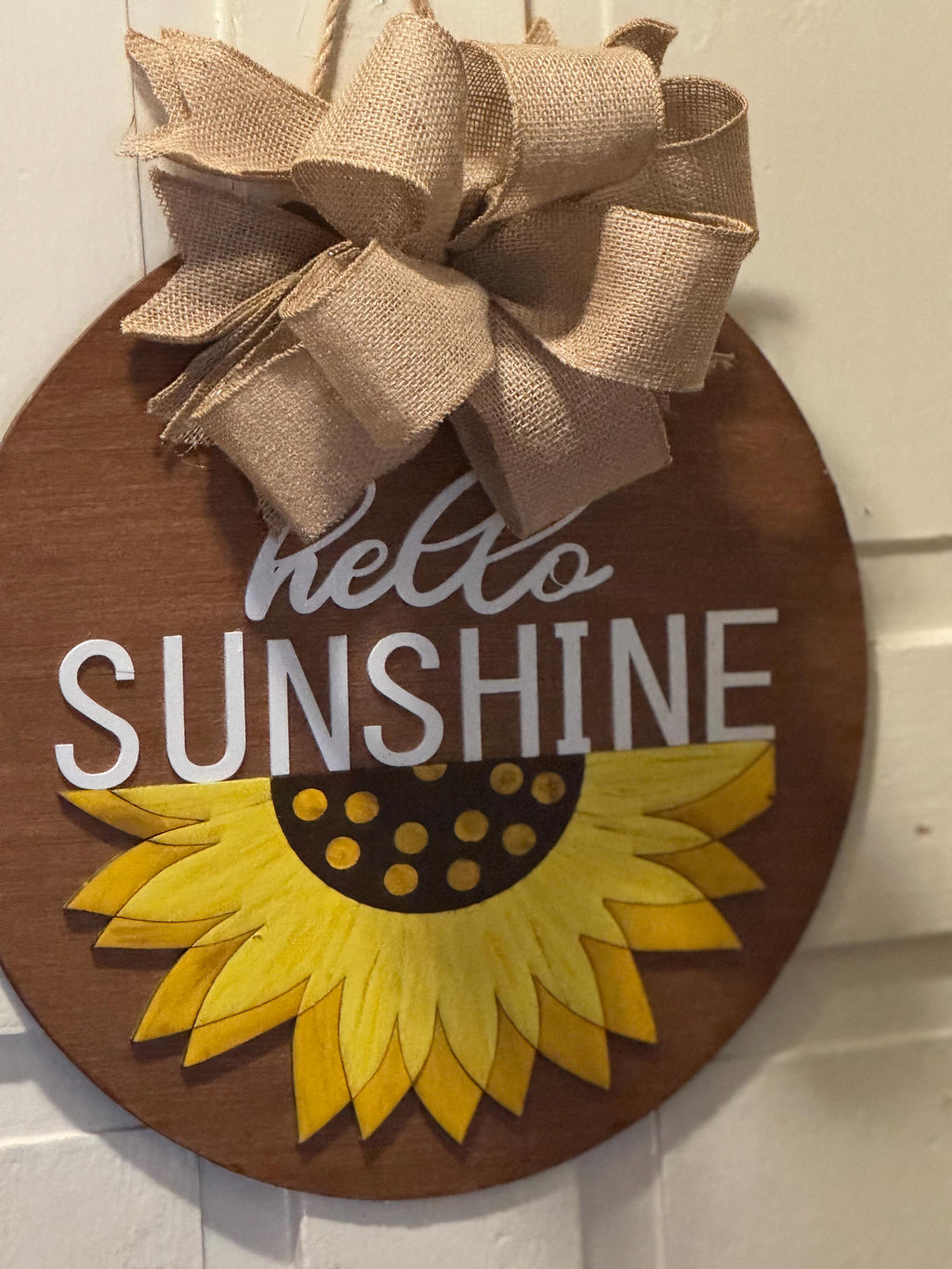 Hello Sunshine Sunflower Door Hanger | Rustic Burlap Bow | Farmhouse Summer Decor