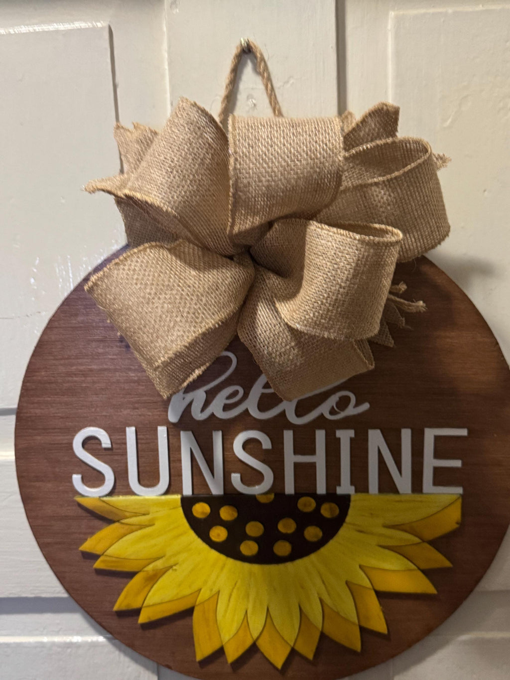 Hello Sunshine Sunflower Door Hanger | Rustic Burlap Bow | Farmhouse Summer Decor