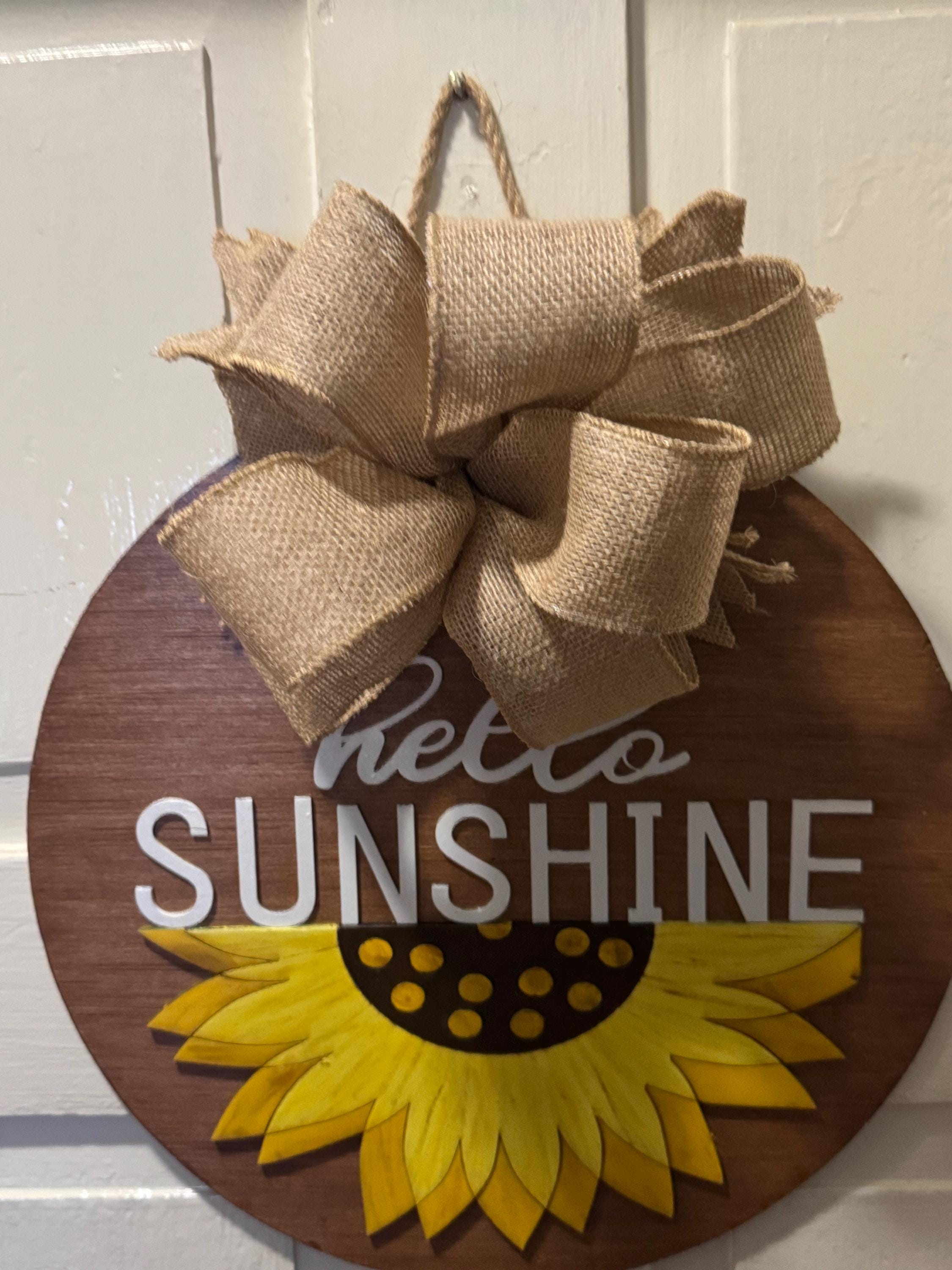 Hello Sunshine Sunflower Door Hanger | Rustic Burlap Bow | Farmhouse Summer Decor