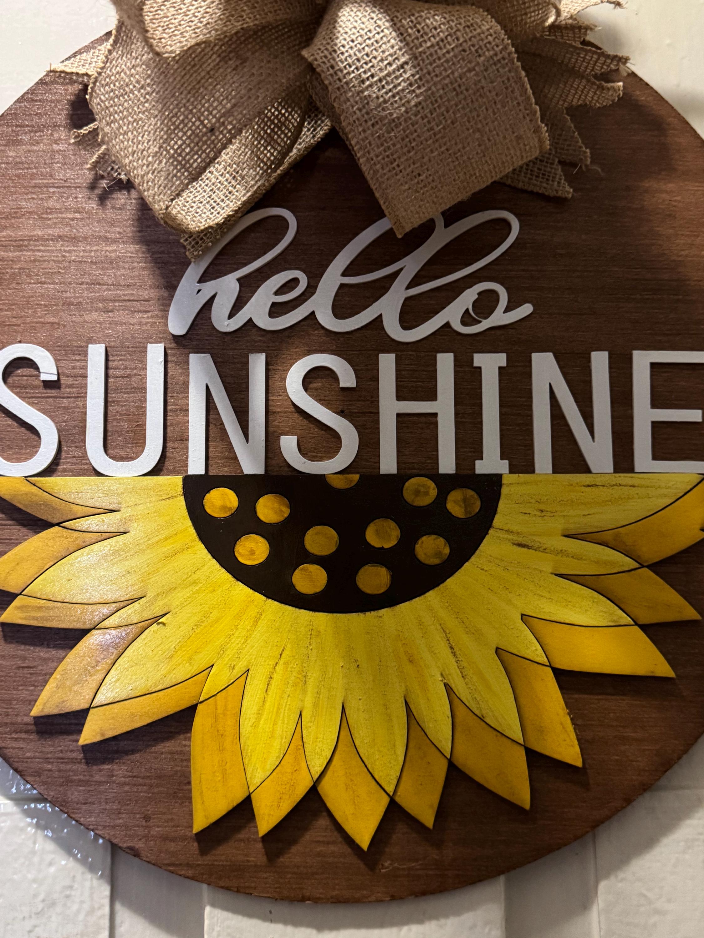 Hello Sunshine Sunflower Door Hanger | Rustic Burlap Bow | Farmhouse Summer Decor