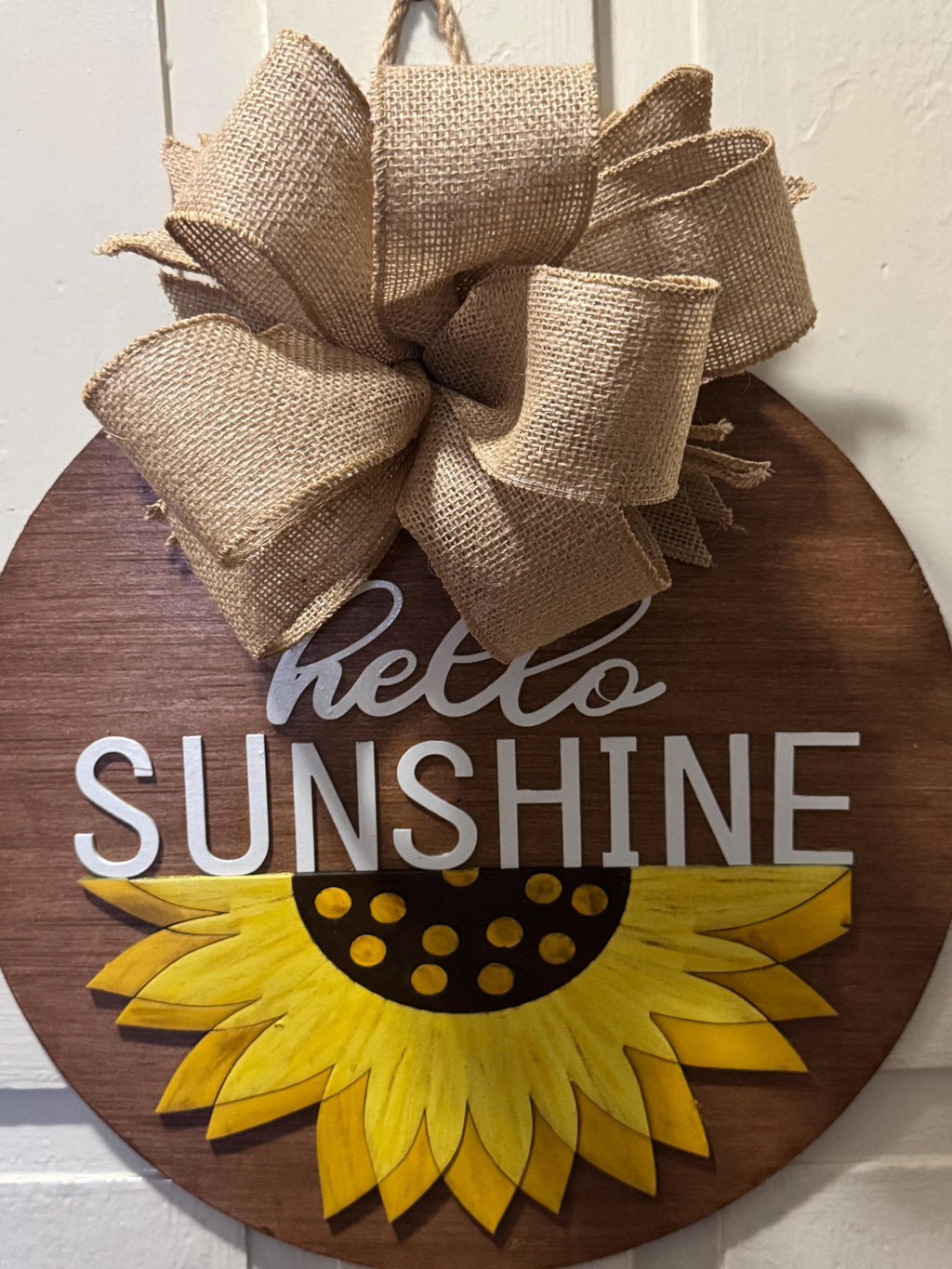 Hello Sunshine Sunflower Door Hanger | Rustic Burlap Bow | Farmhouse Summer Decor