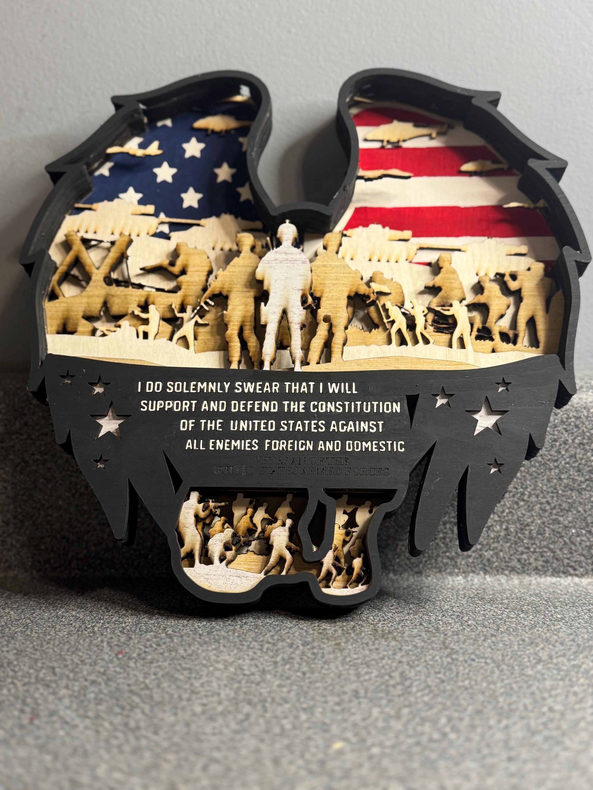 3D Military Tribute Wall Art | 7-Layer Patriotic Wood Sign | Veteran Gift | American Flag Decor | Army Navy Air Force Gift