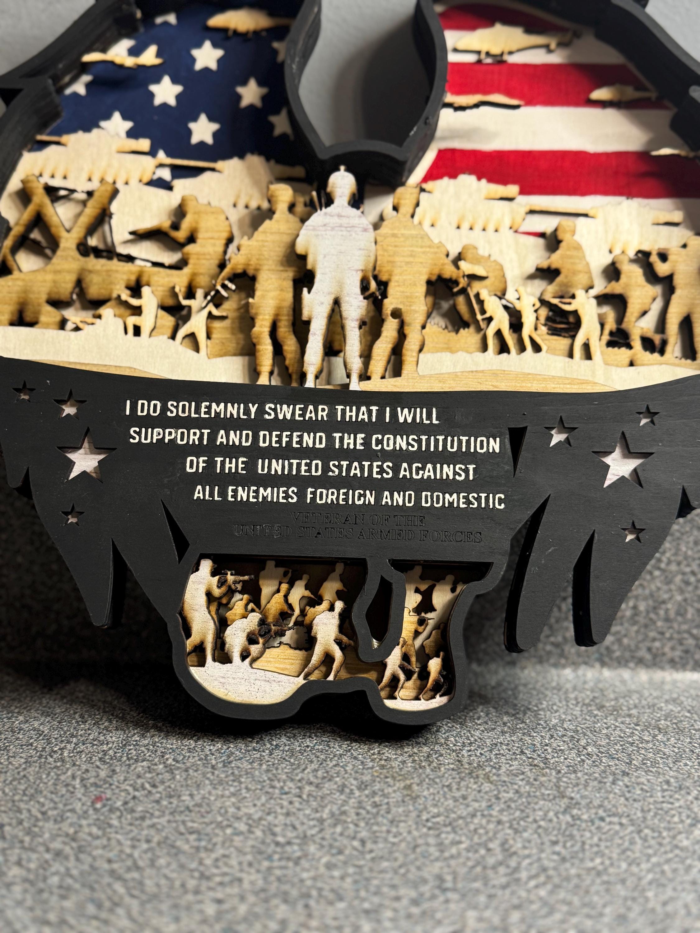 3D Military Tribute Wall Art | 7-Layer Patriotic Wood Sign | Veteran Gift | American Flag Decor | Army Navy Air Force Gift