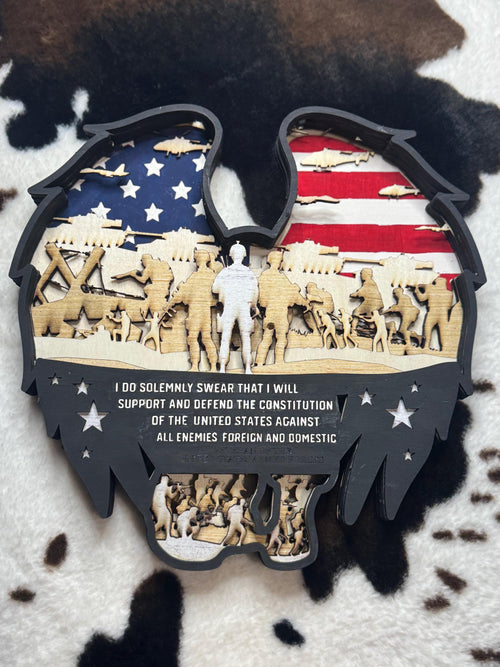 3D Military Tribute Wall Art | 7-Layer Patriotic Wood Sign | Veteran Gift | American Flag Decor | Army Navy Air Force Gift