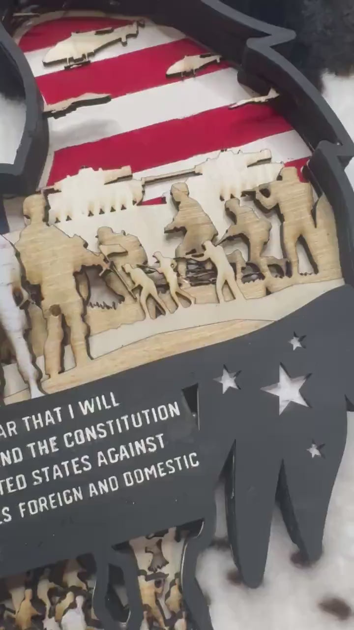 3D Military Tribute Wall Art | 7-Layer Patriotic Wood Sign | Veteran Gift | American Flag Decor | Army Navy Air Force Gift