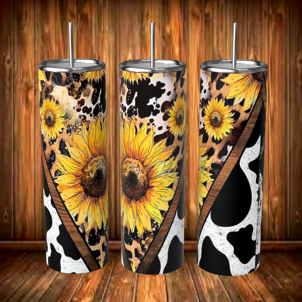 Cow print and sunflowers tumbler