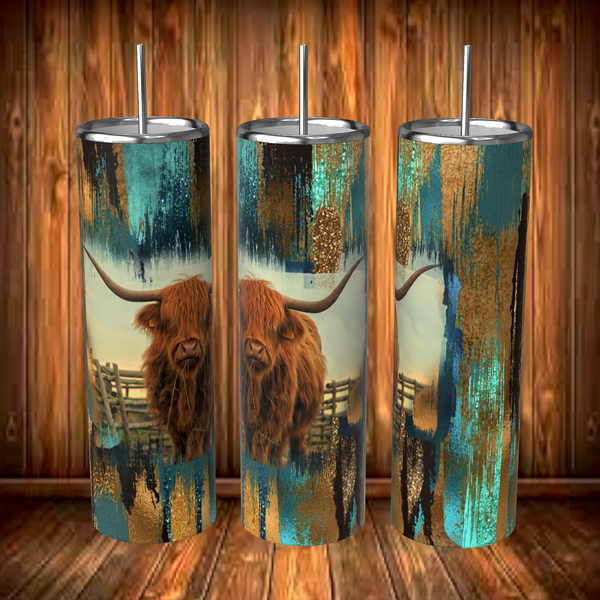 Brushstrokes highland cow tumbler