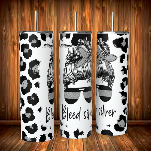 Bleed silver, thin silver line, corrections officer tumbler