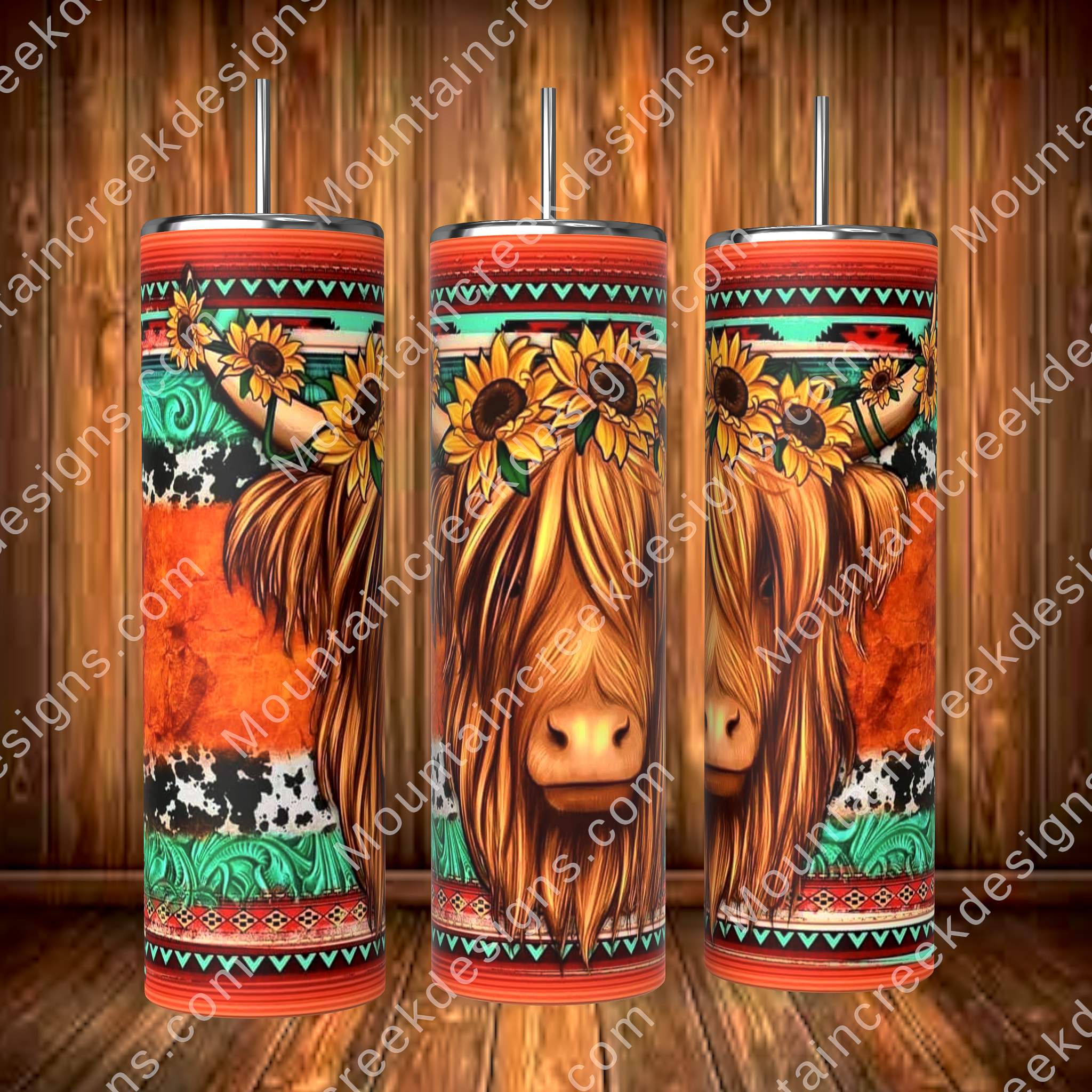 Highland cow tumbler, shaggy cow, western print, stainless steel cup with straw, water bottle