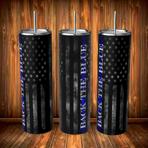 Back the blue black flag tumbler