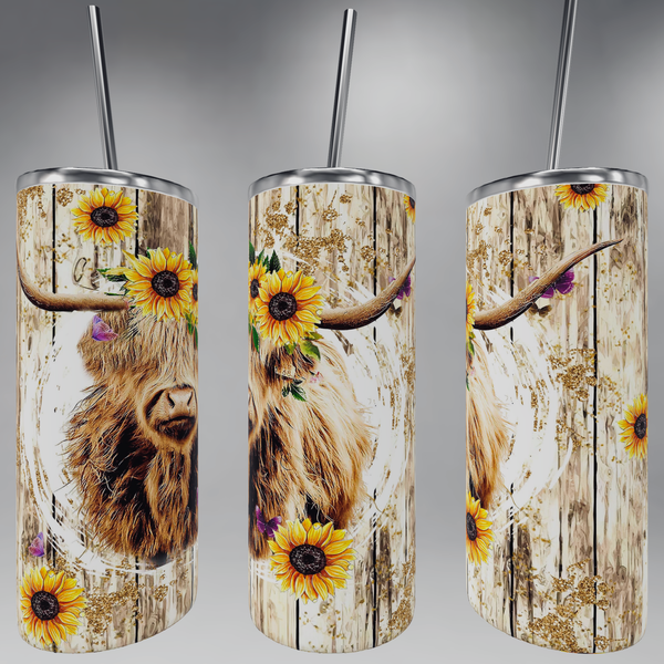 sunflower highland cow tumbler