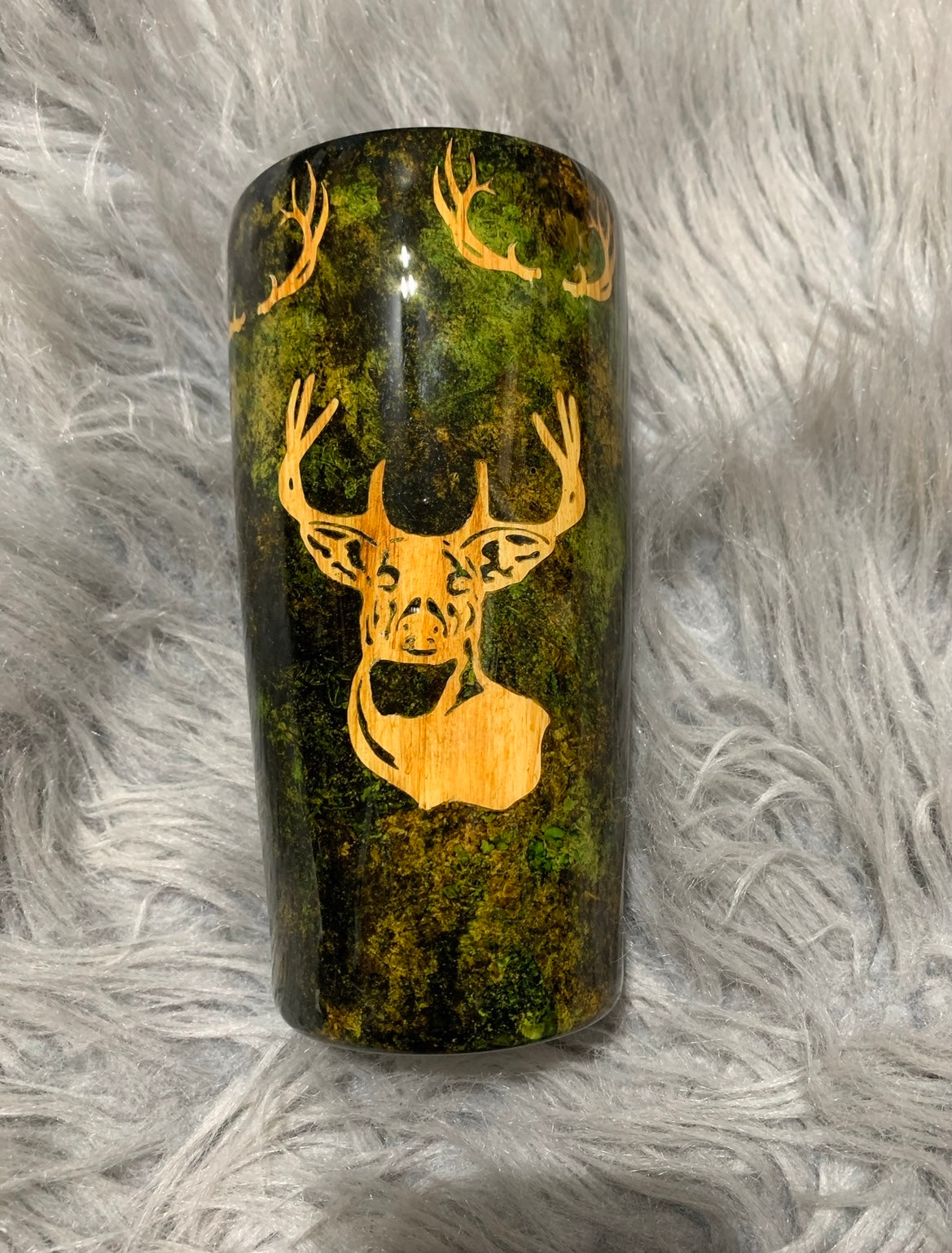 Camouflage with wood grain deer, antlers & initial